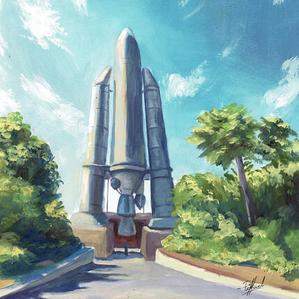 Peinture La Cité de l'Espace par Piffard Cédric | Tableau Figuratif Huile Architecture, Scènes de vie, Urbain