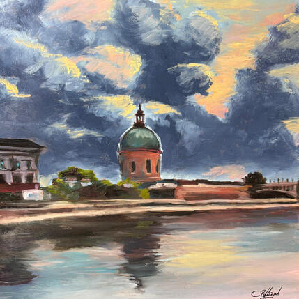 Peinture Reflets toulousains par Piffard Cédric | Tableau Figuratif Huile Architecture, Scènes de vie, Urbain