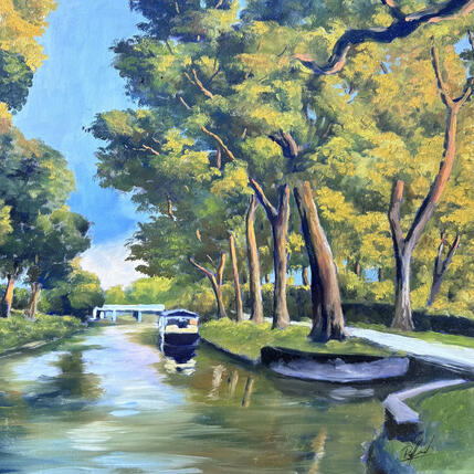 Peinture Les géants du canal par Piffard Cédric | Tableau Figuratif Huile Architecture, Scènes de vie, Urbain