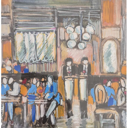 Painting Bistrot de Montmartre by Rocco Sophie | Painting Raw art Acrylic, Gluing, Sand Pop icons