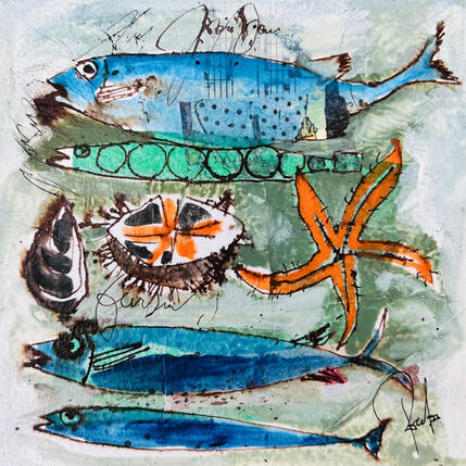 Peinture Poissons et crustacés par Colombo Cécile | Tableau