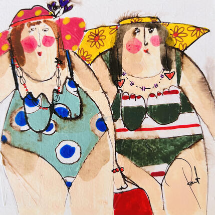 Painting Marguerite Josy by Colombo Cécile | Painting Naive art Acrylic, Gluing, Ink, Pastel, Watercolor Portrait