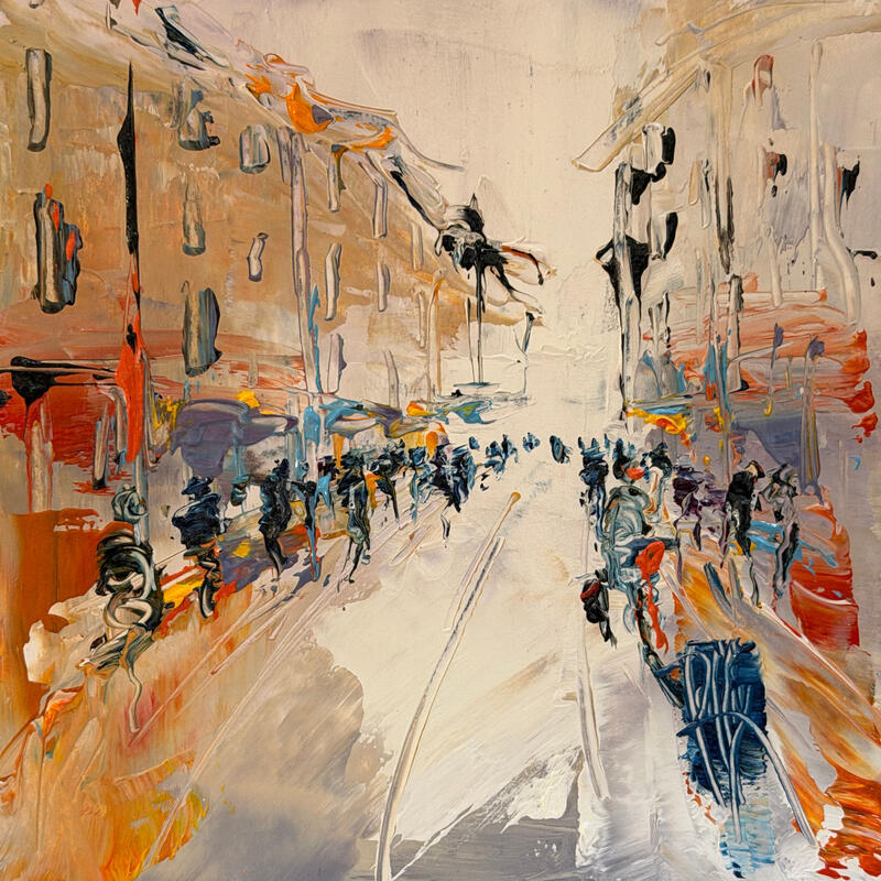 Painting Rue commerçante by Raffin Christian | Painting Figurative Urban Oil