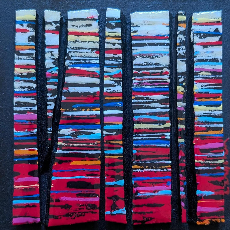 Painting Bc7 fine rouge ocre bleu by Langeron Luc | Painting Subject matter Wood Acrylic Resin