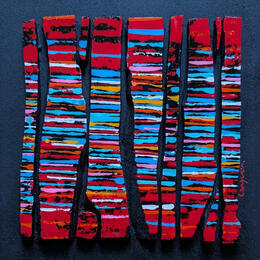 Gemälde Bc9 fine rouge  bleu blanc von Langeron Luc | Gemälde Materialismus Acryl, Harz, Holz