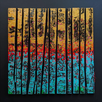 Painting Bandecolor 15 prairie rouge or leu by Langeron Luc | Painting Subject matter Acrylic, Resin, Wood