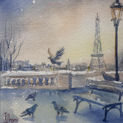 Painting Les pigeons de Chaillot by Khomyakova  Liliya  | Painting Figurative Watercolor