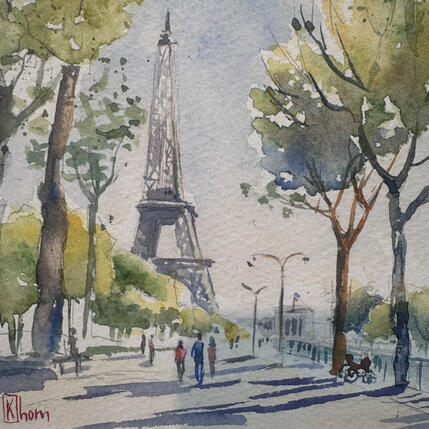 Painting Promenade sous les arbres de la Tour Eiffel by Khomyakova  Liliya  | Painting Figurative Watercolor