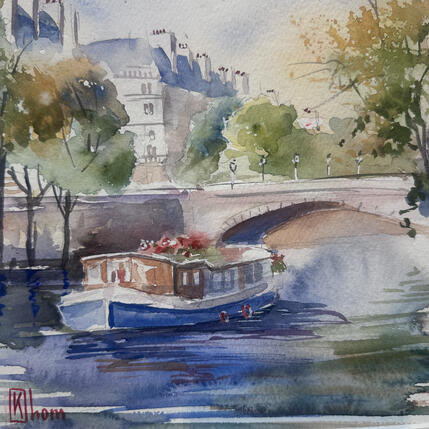 Peinture Au fil de la Seine par Khomyakova  Liliya  | Tableau Figuratif Aquarelle