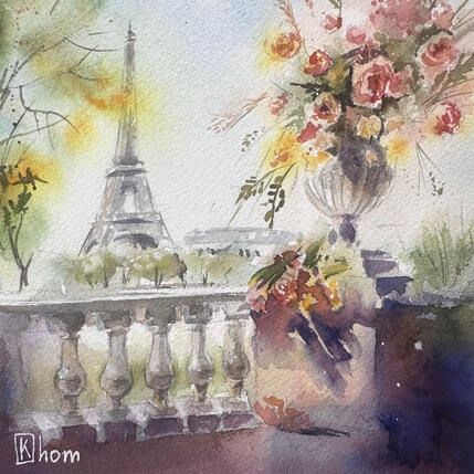 Painting Un bouquet pour Paris by Khomyakova  Liliya  | Painting Figurative Watercolor Pop icons