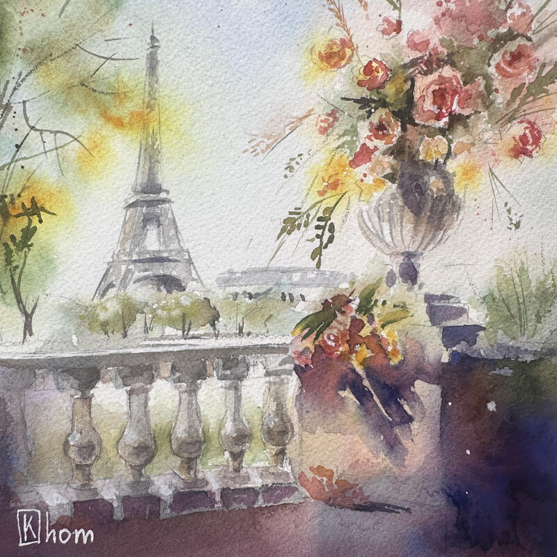 Painting Un bouquet pour Paris by Khomyakova Liliya | Painting Figurative Watercolor