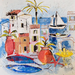 Peinture La mer par Colombo Cécile | Tableau Art naïf Acrylique, Aquarelle, Collage, Encre, Pastel Nature, Paysages