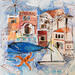 Peinture La bonne pêche  par Colombo Cécile | Tableau Art naïf Paysages Nature Aquarelle Acrylique Collage Encre Pastel