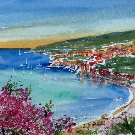 Painting Villefranche-sur-mer éclat de bougainvilliers sur l’onde lagon by Hoffmann Elisabeth | Painting