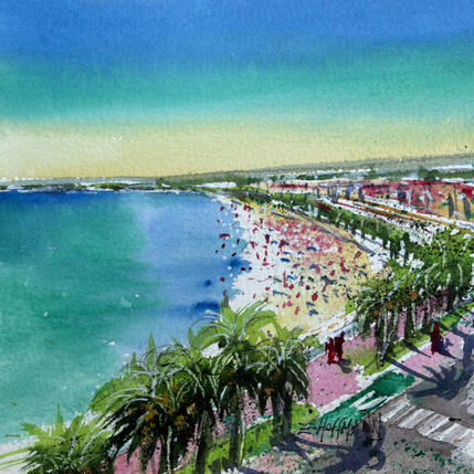 Painting Nice promenade baignade en soirée by Hoffmann Elisabeth | Painting