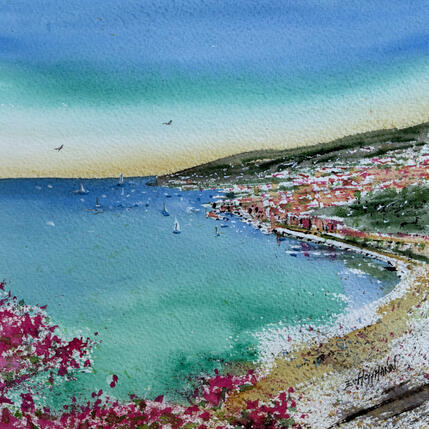 Peinture Villefranche-sur-mer couleur lagon par Hoffmann Elisabeth | Tableau