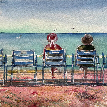 Painting Nice chaises bleues, le temps d'une pause  by Hoffmann Elisabeth | Painting