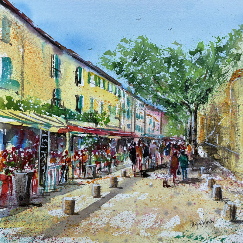 Painting Nice ruelle très animée by Hoffmann Elisabeth | Painting Figurative Urban Watercolor