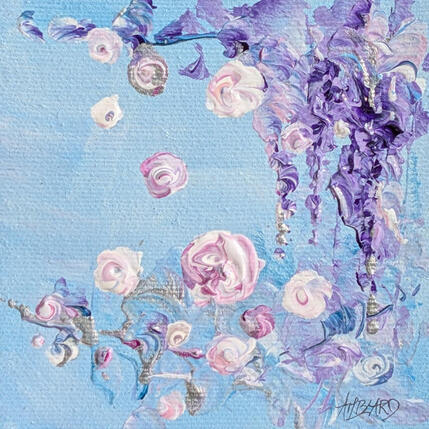 Peinture Petites roses et glycine par Amblard Florence | Tableau Acrylique Nature, Paysages