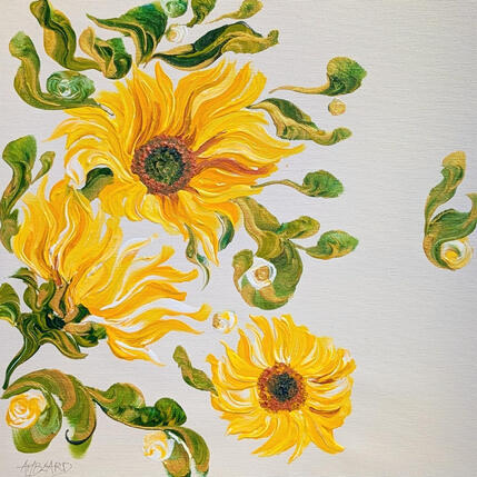 Peinture Les trois tournesols par Amblard Florence | Tableau Acrylique Nature, Paysages
