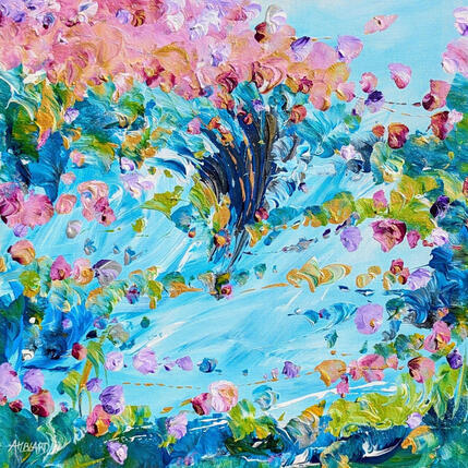 Peinture Souffle de pétales au jardin par Amblard Florence | Tableau Acrylique Nature, Paysages