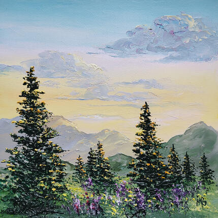 Painting Floraison montagnarde by Blandin Magali | Painting Figurative Oil Landscapes, Pop icons