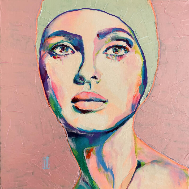 Peinture 50x50 « les maux bleus » par Coco | Tableau Figuratif Portraits Acrylique