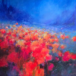 Painting 100x100 Red and blue 10016-17018-20260703-16 by Petras Ivica | Painting Figurative Oil Landscapes