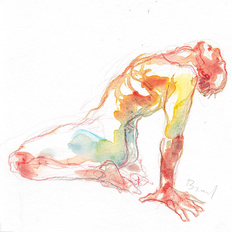 Painting Manu, penché en arrière by Brunel Sébastien | Painting Figurative Nude Watercolor
