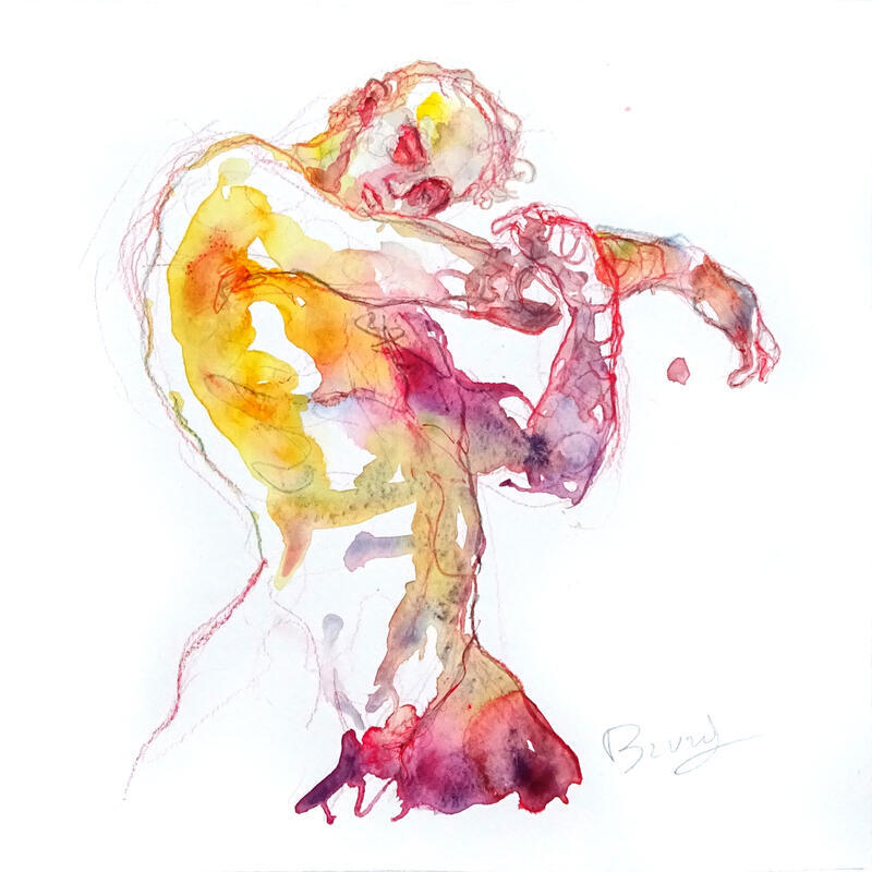 Gemälde Homme aux bras entremêlés von Brunel Sébastien | Gemälde Figurativ Akt Aquarell