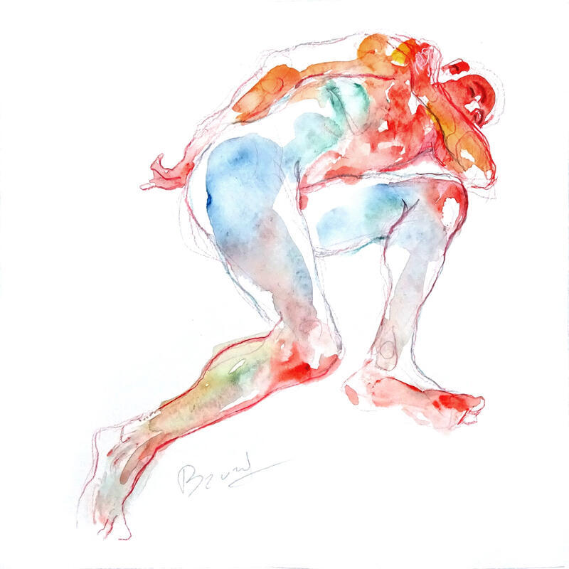 Painting Dom couché by Brunel Sébastien | Painting Figurative Nude Watercolor