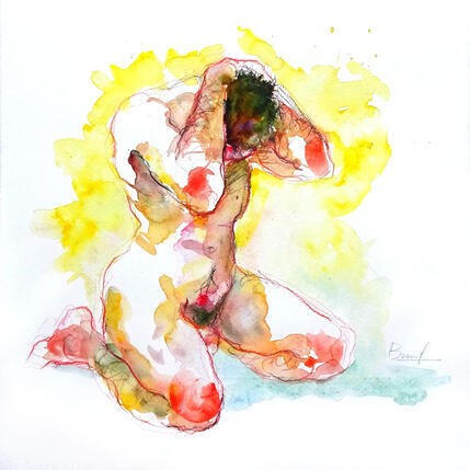 Painting Xavier, mains sur la tête by Brunel Sébastien | Painting