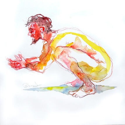 Painting Simon accroupi by Brunel Sébastien | Painting