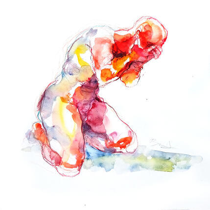 Painting Alessandro mains sur le visage by Brunel Sébastien | Painting