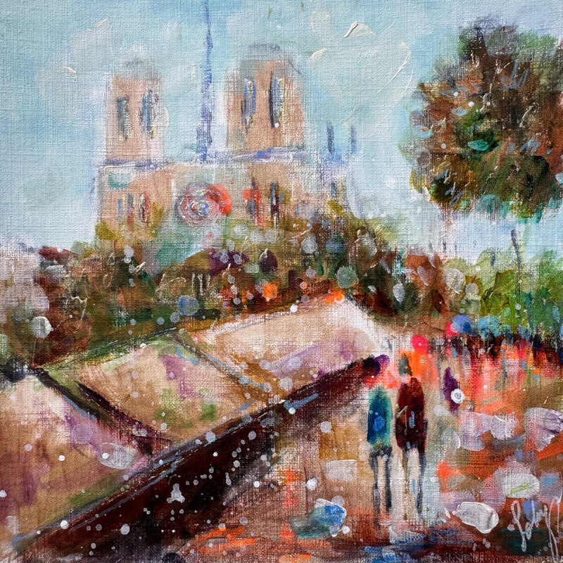Peinture Matin à Notre Dame par Solveiga | Tableau Acrylique