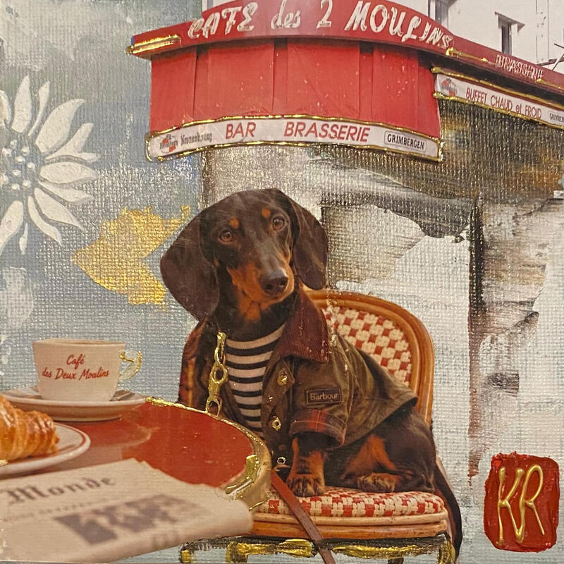 Painting Louis en Barbour  by Romanelli Karine | Painting Figurative Life style Animals Acrylic Gluing