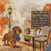 Painting La promenade de Jules  by Romanelli Karine | Painting Figurative Life style Animals Acrylic Gluing