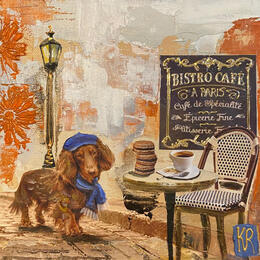Painting La promenade de Jules  by Romanelli Karine | Painting Figurative Acrylic, Gluing Animals, Life style, Pop icons