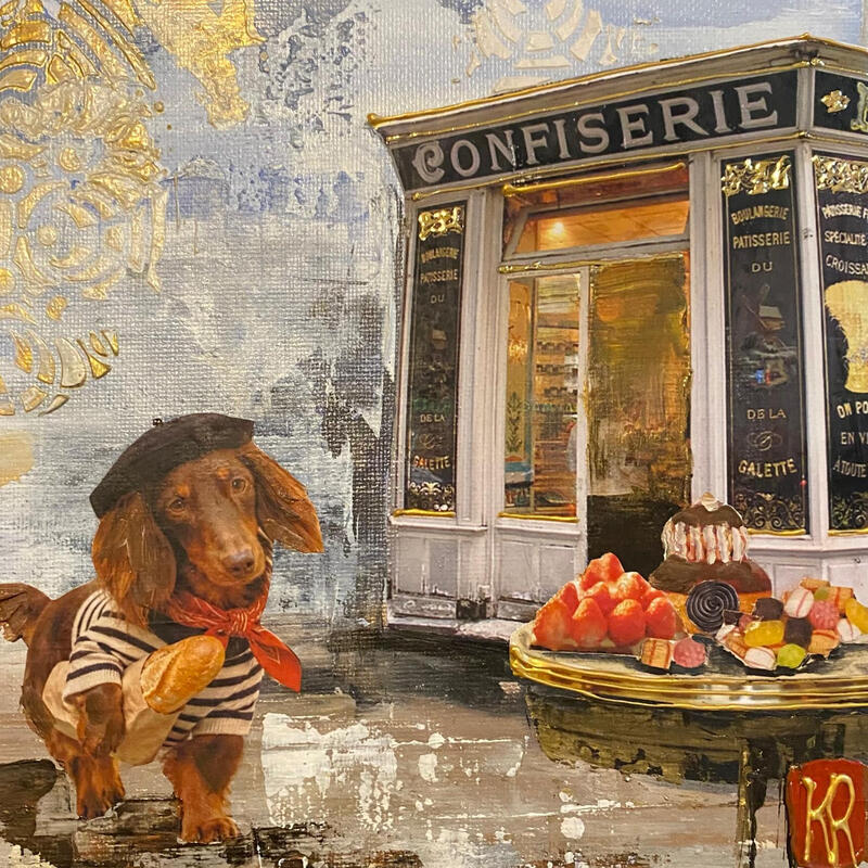 Painting Max et la gourmandise  by Romanelli Karine | Painting Figurative Life style Animals Acrylic Gluing