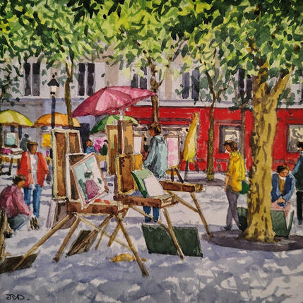 Painting Paris à Montmartre by Decoudun Jean charles | Painting Figurative Watercolor Pop icons, Urban
