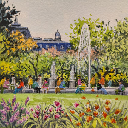 Painting Jardin des Tuilleries by Decoudun Jean charles | Painting Figurative Watercolor Urban