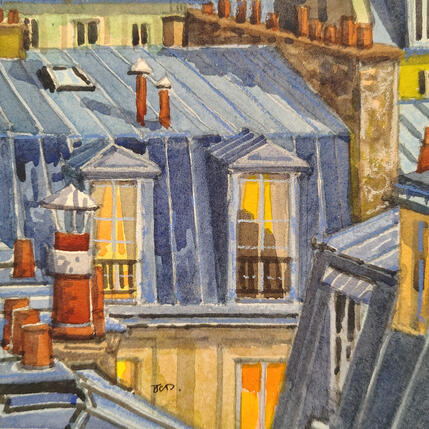 Painting Intimité parisienne by Decoudun Jean charles | Painting Figurative Watercolor Urban
