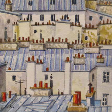 Painting Les cheminées de Paris by Decoudun Jean charles | Painting Figurative Watercolor Urban