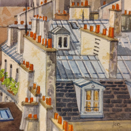 Painting Les toits de Paris by Decoudun Jean charles | Painting Figurative Watercolor Urban