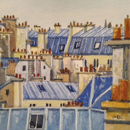Gemälde Bleu de Paris von Decoudun Jean charles | Gemälde Figurativ Aquarell Urban
