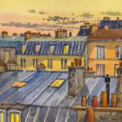 Gemälde Toits de Paris von Decoudun Jean charles | Gemälde Figurativ Aquarell Urban