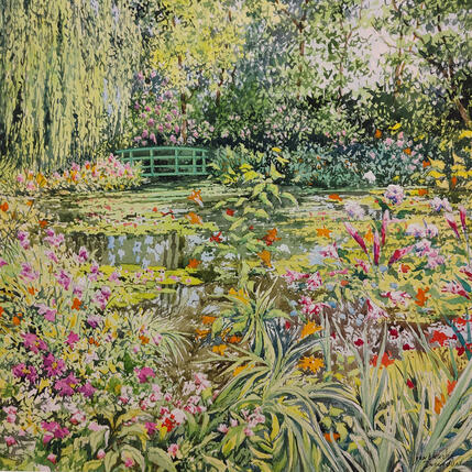 Painting Giverny, le bassin de Claude Monet by Decoudun Jean charles | Painting Figurative Watercolor Urban