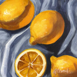 Peinture LEMONS ON BLUE par Clavaud Morgane | Tableau