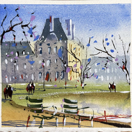 Painting Les Tuileries by Bailly Kévin  | Painting Figurative Ink, Watercolor Architecture, Urban