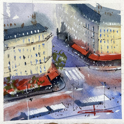 Painting Surplomb parisien by Bailly Kévin  | Painting Figurative Ink, Watercolor Architecture, Urban